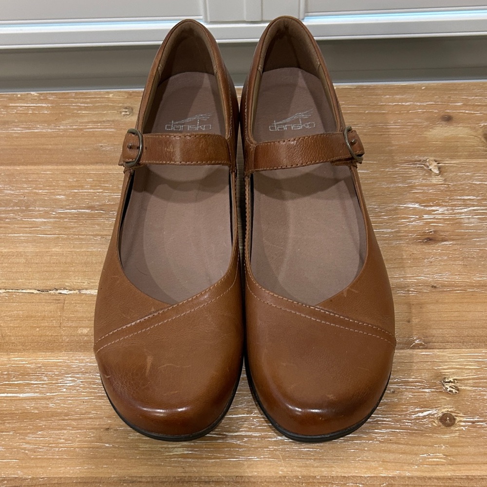 Dansko Brown Leather Mary Jane with Velcro Buckle Strap Size 42
